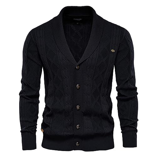 Cardigan Sweaters for Men Casual Long Sleeve Shawl Collar Buttons Down Cable Knit Cardigan Sweater Winter Warm Outwear