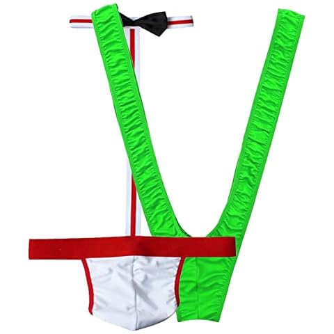 VemeFufu 2Pack String Mankini for Men Sexy UK Hot Funny Borat Thong Waiter Lingerie Bodysuit Christmas Birthday Joke Novelty Gift for Mens Boyfriend Green + Red Cover