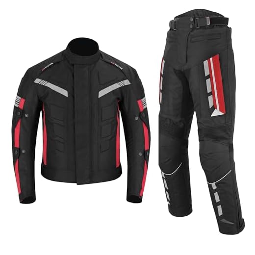 Profirst Global Traje de Moto Impermeable para Hombre, Chaqueta y pantalón de 2 Piezas, Ropa Protectora de Pana, Ropa Impermeable con Tanque CE (EN-17092), Rojo, XXL
