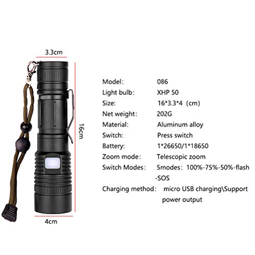 Mobestech Lanterna de liga de alumínio Lanterna portátil Luz rígida Tocha de recarga USB Luz de emer