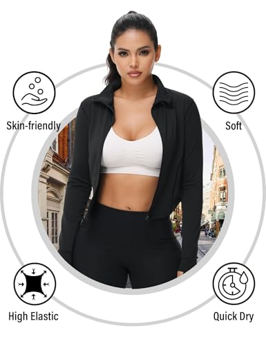 Image of Dalavch 3 Pack Womens Cropped Full Zip up Workout Jacket with Thumb Holes