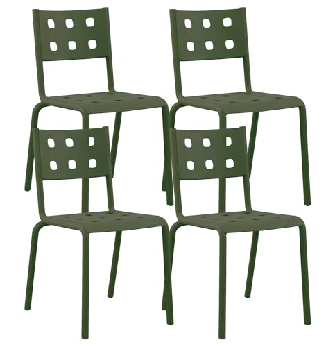 IlGruppone Set 4 Sedie in Polipropilene e Fibra di Vetro Sedia Cucina Trattamento UV Antiscolorimento Giardino Interno Esterno Moderne Robuste Resistenti Impilabili - Zoe-Verde