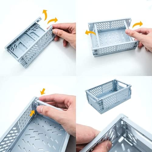 MVKV 4-Pack Mini Baskets Plastic for Shelf Home Kitchen Storage Bin Organizer, Stacking Folding Storage Baskets for Classroom Bedroom Bathroom Office ((5.9 x 3.8 x 2.2))
