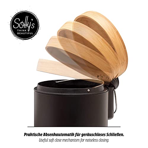Solly´s 3L Bathroom Bin with Bamboo Lid, Pedal Bin with Soft Close, Round, Black, 3 litres - Image 4