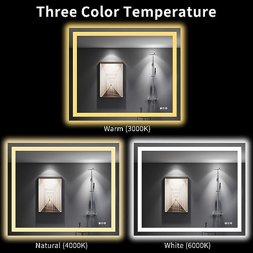 Image of LOAAO 48 inchX40 inch LED Bathroom Mirror with Lights, Anti-Fog, Dimmable, Backlit + Front Lit, Lighted Bathroom Vanity Mirror for Wall, Memory Function, Tempered Glass, Shatter-Proof, ETL Listed
