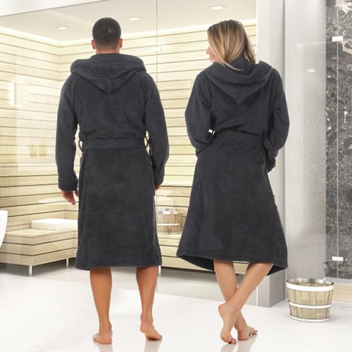 Class Home Collection Bademantel Damen & Herren mit Kapuze – 100% Baumwolle Frottee, weich & saugfähig – OEKO-TEX Anthrazit Gr. L