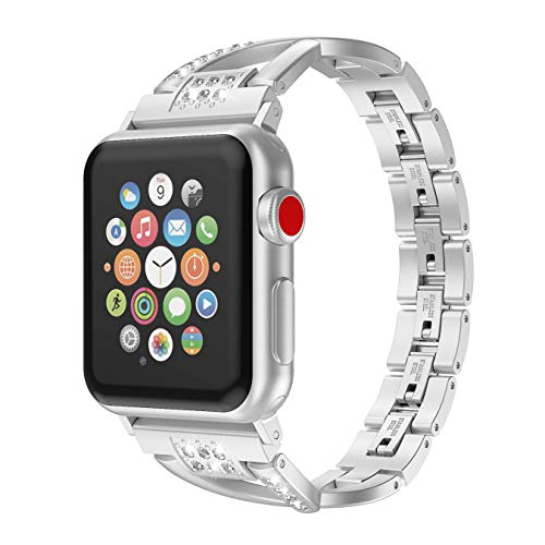 Image of Wearlizer Bling Compatible with Apple Watch Bands 42 /44 /45 /46 /49mm 2-color Tone Womens Strap X-Link Rhinestone Metal Wristband for iWatch Series 11 10 9 8 7 6 5 4 3 SE /Ultra 3 2 1 Silver