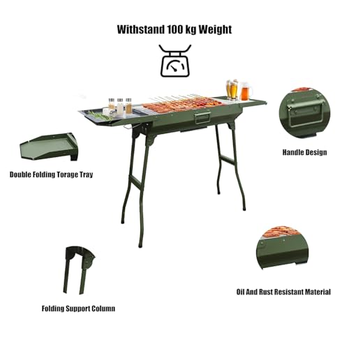 Barbecue charbon pliable inox grand format 40x50 cm portable - 4