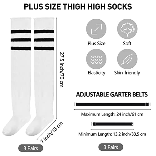 Apoway 3 Pairs Plus Size Thigh High Socks Over the Knee Extra Large Thigh High Stockings for Women with Garter Belts2