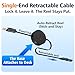 AGVEE 1ft Fixed / 2.3ft Extend 4 in 1 Multi USB Charger Cable Mountable One Way Retractable 60W Fast Charging Cord, Pocket-Sized for iPhone 16 15 14 Carplay, Samsung. Android, Desk Organizer, Black