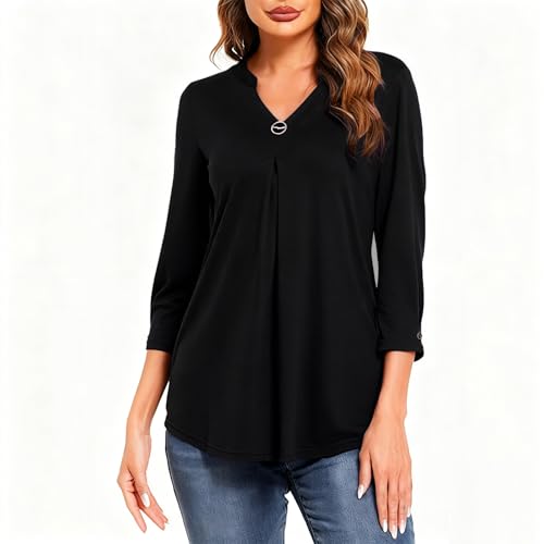 Lista de Blusa - 5 favoritos. 44 YRTRGJ Blusa Elegante Manga 3/4 para Mujer,Playeras Casual Cuello V,Suave, Elástico,Suelto y Transpirable Ropa Mujer Casual