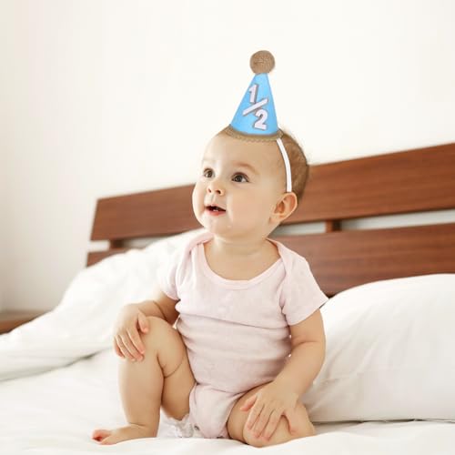 1/2 Birthday Hat, Half Birthday Decorations Six Months Cone Hat Celebration Adorable For 1/2 birthday girl and boy3