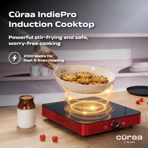 Image of Curaa IndiePro 2100 Watts Induction Cooktop for Indian Kitchens | 6 kV Surge Protection Design for Safety | Rotary Knob control with Timer | Incremental Heat Adjustment | 2 Year Warranty | RED