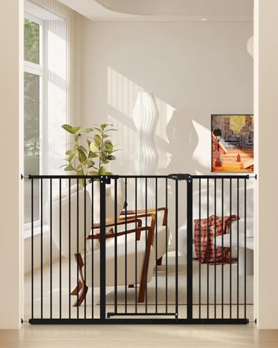 Image of keny 36 inch Extra Tall Baby Gate for Stairs, 29 inch-55 inch Wide Auto Close Dog Gate | for Doorways, Pressure Mounted Easy Walk Through Pet Gate with Door, Black
