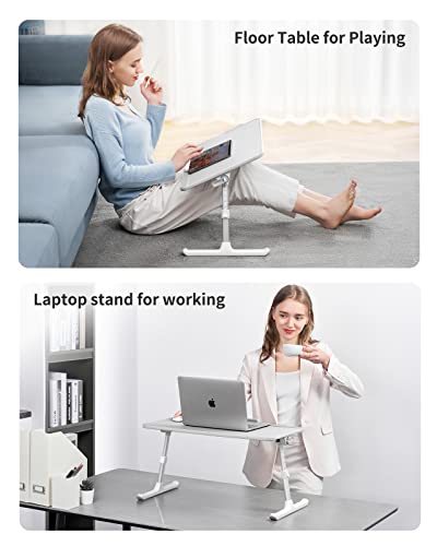 Saiji Leather Laptop Bed Tray Table, Adjustable Laptop Stand With Removable Stopper, Portable Lap Desks With Foldable Legs, Notebook Stand Breakfast Reading Desk For Sofa Couch(Large,Gray) #TOP4