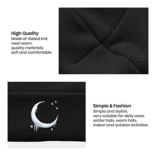 Image of Embroidery Goth Beanie Knit Hats for Men & Women, Embroidery Winter Hats Skull Cap