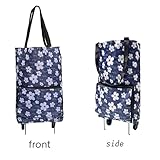 Folding shopping cart, supermarket trolley with two lightweight folding wheels, Oxford cloth bag reusable folding bag large capacity ultra-light handbag for home shopping(lily) - Image 6
