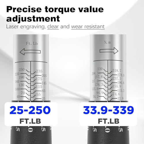 Image of SuZhi 1 /2 Inch Torque Wrench 25-250 ft-lb /33.9-339 N.M /Aluminum Alloy handle & Cr-Mo Material Head, Heavy Duty, Professional,Dual Direction, Store in Solid Case