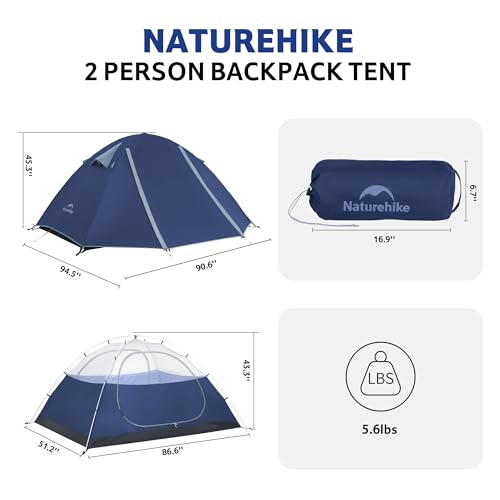 Image of Naturehike Bleik-B 2 Person 3 Person Tent, Lightweight Backpacking Tents for Camping, Double Layer Waterproof Camping Tent