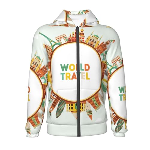 World Travel3 Kid Hoodies Boys Zip Up Sweatshirts Girls Pullover with Pocket2
