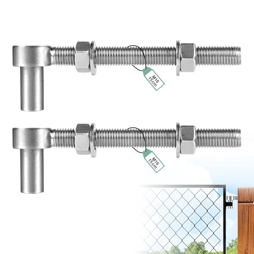 SUPAWAY 2 Stück Scharnier Gartentor M16 x 150mm J-Bolt Torscharnier, Schwerlast Torscharniere, Verstellbar Torband, 304 Edelstahl Kloben für Metall Bauernhof Tore, Weidetor, Doppelstabmattenzaun Tor