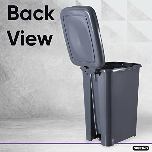 Image of Superio Slim Trash Can with Foot Pedal - 16 Gallon Step-On Trash Can, Garbage Can, Small Trash Can for Bathroom, Kitchen, Office, Patio, or Backyard - Onyx Grey (3 Pack)