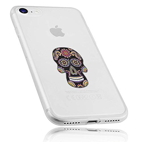 Claus GmbH mumbi Mobile Phone Case Compatible with iPhone SE 2 2020/7 / 8 with Calavera Motif Black/Colourful/Transparent