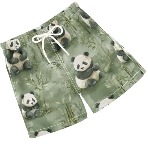 Pigsaly Boys' Swim Board Shorts Watercolor Green Plants Cute Black White Pandas Boy's Swim Trunks Kids Swimwear 4T