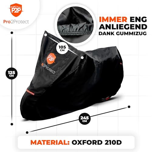 [ Test SEHR GUT ] Pro2Protect® Motorrad Abdeckplane SCHWARZ ORANGE wetterfest Outdoor Plane für Moped Roller Vespa Motorroller, 100% WASSERDICHT Garage Motorräder Abdeckung Motorradabdeckung Zubehör