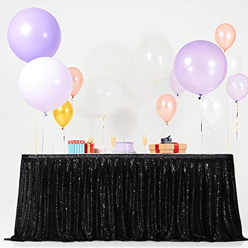 Eternal Beauty 9ft Sequin Table Skirt for Cake Table, Table Skirting Decoration for Party Wedding Birthday Party(L9(ft) H 30in, Black)