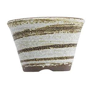 Wazakura Banko Series Small Handmade Rounded Ceramic Bonsai Pot with Drainage Hole 4.3 in (110mm) Made in Japan, Garden Training Container, Flower Succulent Houseplant Planter - Brush White Wazakura Banko Series Small Handmade Rounded Ceramic Bonsai Pot with Drainage Hole 43 in 110mm Made in Japan Garden Training Container Flower Succulent Houseplant Planter Brush White