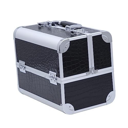 Cofanetto Cosmetico Alluminio Leggero Organizer Makeup Multistrato Borsa Da Viaggio Per Cosmetici Design Doppio Apertura Capacità Per Bagni e Viaggi Nero