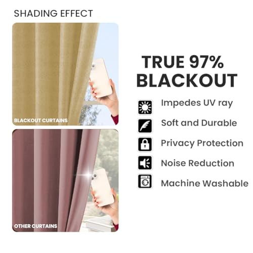 Image of LINENWALAS 100% True Blackout Curtains 9 Feet Long - 1 Panel, Raindrop Floral Design Complete Light Block Thermal Insulated & Noise Reducing Room Darkening Curtains (Raindrop Golden Beige)