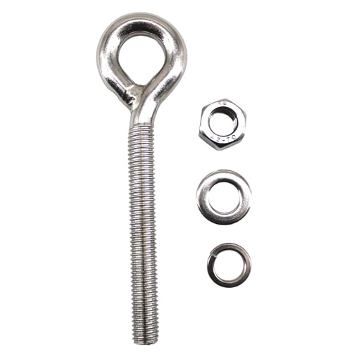 Image of 2 Pack Eye Bolt Ringbolt 304 Stainless Steel Long Shank Closed Ring Eyelet Screws Eyebolt with Washer and Nut for Yacht Boat Marine Yoga Hammock M16