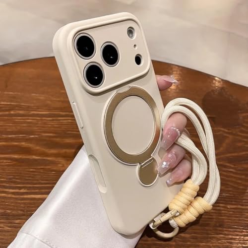 Étui silicone liquide iPhone 17 Pro blanc support rotatif chargement sans fil