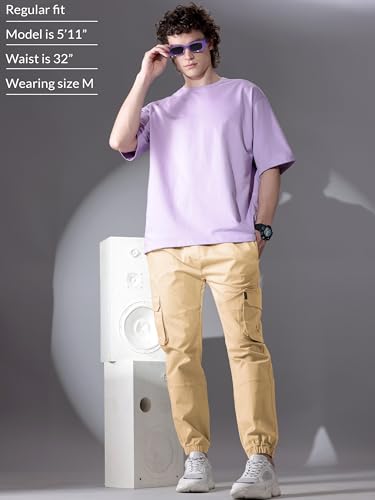 Image of Beyoung Cotton Regular Fit Heavy Gauge Cargo Joggers for Men | Ribbed Hem | Spacious Pockets | Track Pants | Elastic Waistband | Cargo for Men