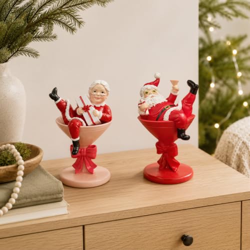 Santa and Mrs. Claus Figurines Set of 2, Resin Christmas Tabletop Decor - image 4