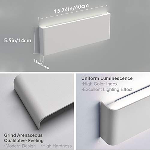Image of Aipsun 15.75in Matte White Modern Vanity Light Up and Down LED Vanity Light for Bathroom Wall Lighting Fixtures (White Light 5000K)