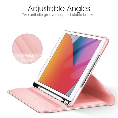 Image of Fintie Rotating Case for iPad 9th Generation (2021) / 8th Generation (2020) / 7th Gen (2019) 10.2 Inch - 360 Degree Rotating Stand Cover with Pencil Holder, Auto Wake Sleep, Pink Cow