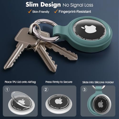 AirTag Schlüsselanhänger mit wasserdichter Hülle, 360° stoßfester Rundumpanzer für Apple AirTag - Anhänger für Schlüssel, Koffer, Tasche (4er Set)