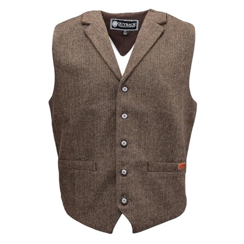 Image of OUTBACK TRADING Men's Jessie Vest | Lightweight Button Down Wool Western Outdoor Vest with Adjustable Back Slide Belt