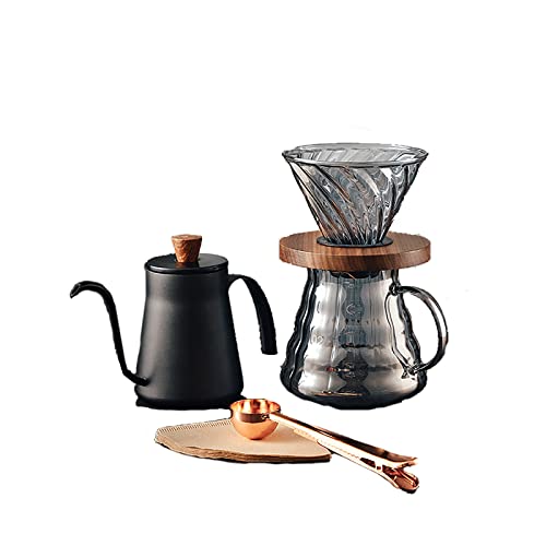 TUTUYOYO Servidor de café de 5 uds. De 600ml, Jarra de café de Vidrio estándar con Filtro de Vidrio, 50 Uds. De Papel de Filtro Resistente al Calor, cafetera de Vidrio para Uso doméstico y de Oficina