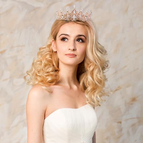 Image of Fesciory Birthday Crown for Women, Gold Plated Crystal Tiara with Sash