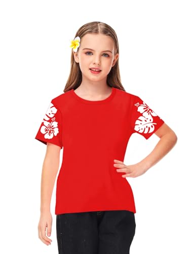 Remimi Girls Halloween Lilo Shirts Red Flower Leaf Graphic Cute Tops 3-14 Years2