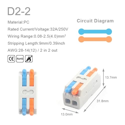 Connecteur de fil rapide 2/3 broches compact universel pour installation électrique domestique
