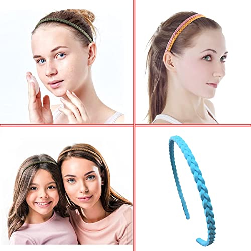 Image of Kiyan 12 Pcs Thin Plastic Hair Bands for Women & Girls | 6mm Braided Pigtail Style Headbands with Teeth Comb for Strong Grip | Multicolor Daily Wear Hair Accessories for Kids & Teens
