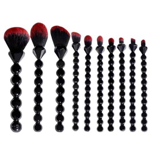 COSHINE Unique Diamond and Pearl Design Makeup Brush Set 10pcs Cute and Full Complete Powder Concealer Blush Eye Shadow Cosmetic Brushes Kit (BLACK)