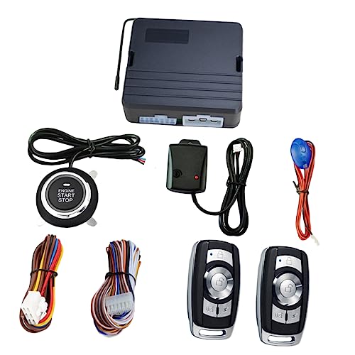 Holibanna 12V Car Burglar Alarm System with One Button Engine Start Auto Theft Features Vibration Alerts Central Lock Automation and LED Status Indicator