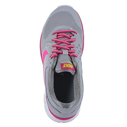 Nike Kids Flex Run 2015 (3.5Y-7Y) Grey Vivid Pink White Pink POW Size 6.54