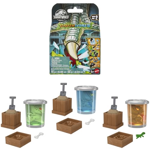 Mattel Jurassic World Dinos dévoreurs Mini dinosaure, coffret à ouverture facile, nombreux composants et surprises, HVB29